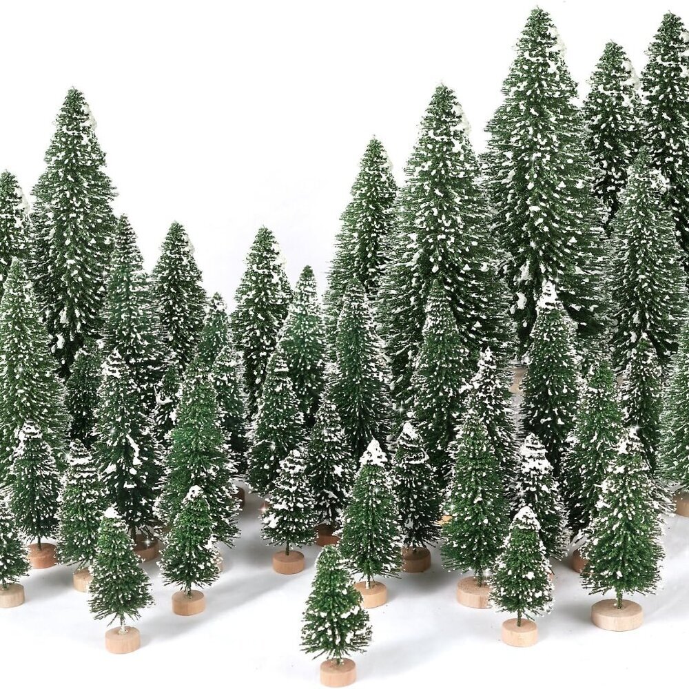 30Pcs Mini Christmas Trees Artificial Christmas Tree Bottle Brush Trees with Woo